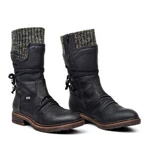 Rieker Women Dominika 73 Pale Black Vegan Leather Lace-up Zip  Boots 8US EUR 38